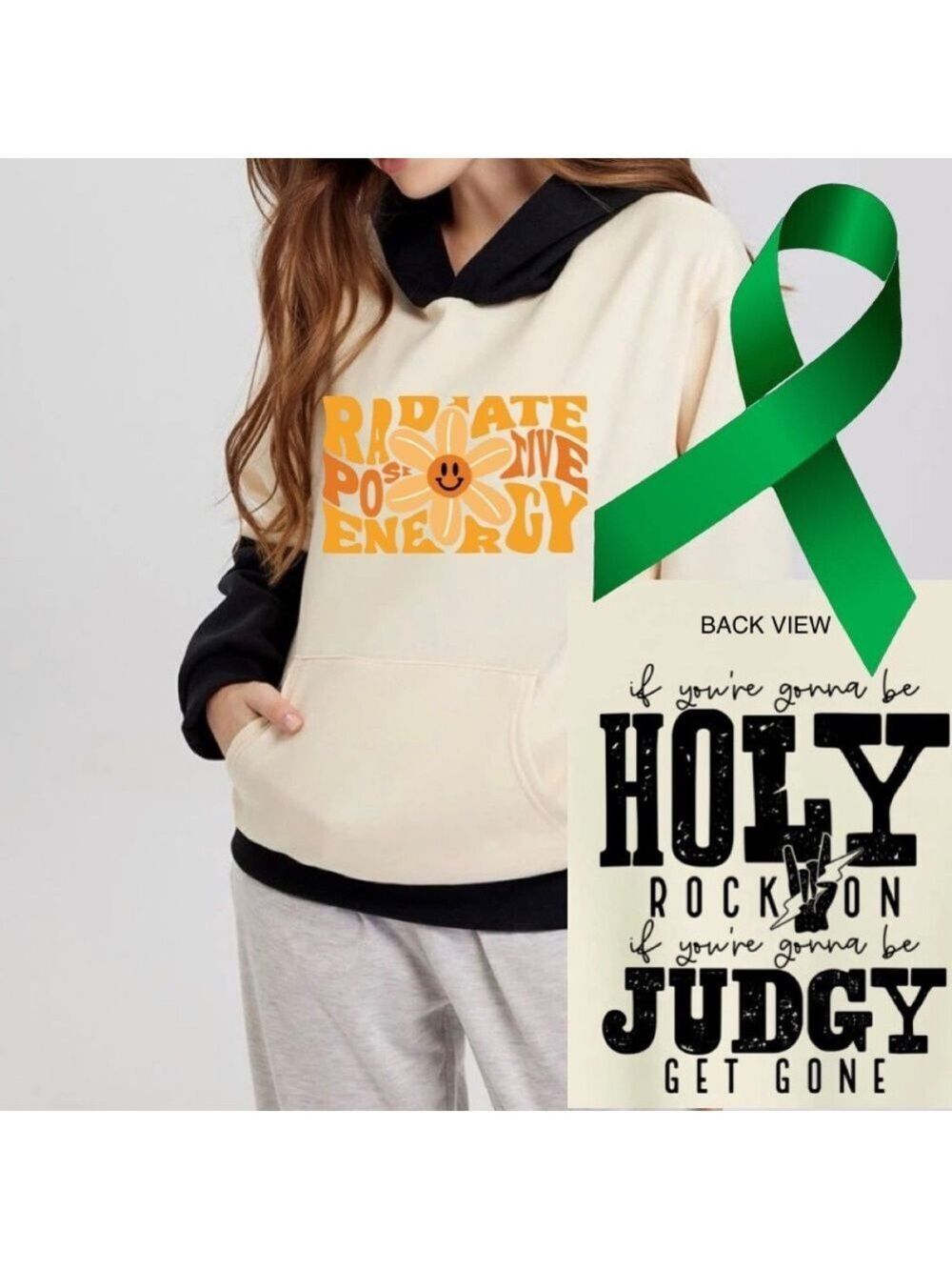 Radiate Positive Energy Mental Health graphic hoodie sweatshirt medium